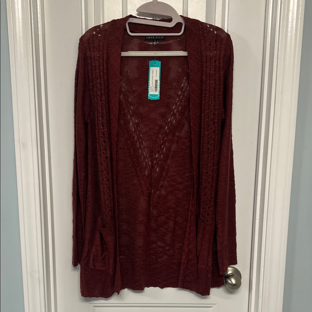 Love Ellie Women's Burgundy Open-Front Cardigan